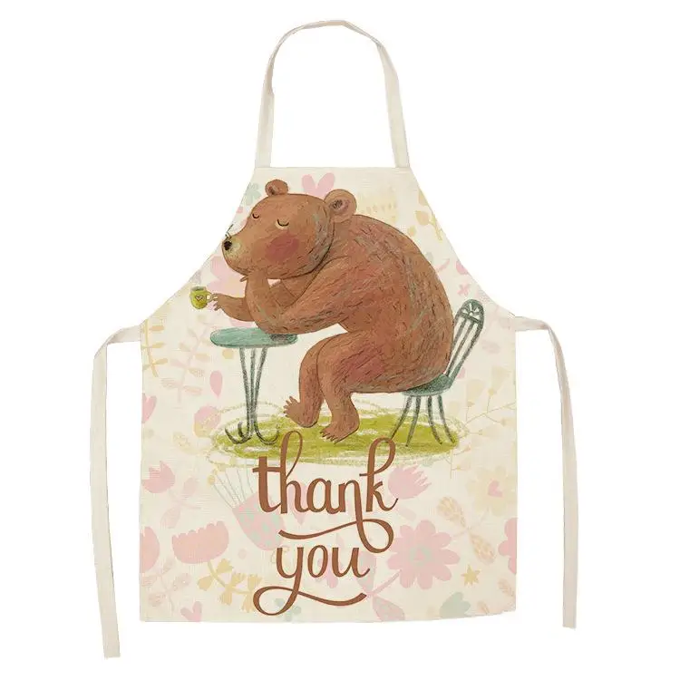 Kitchen Aprons Unisex Linen Animal Seris Bear Crocodile Print Dinner Cooking Bib Funny Pinafore Cleaning Apron WQ189 | Дом и сад