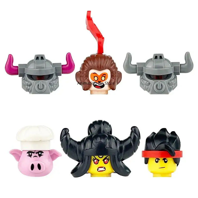 

6Pcs Block Assembling Movie Cartoon Anime Sun Wukong Monkey King Action Figures for Children Weapons Robot Pig Minifigure Gift