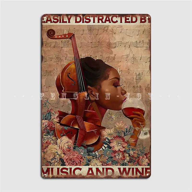 

Afro Violin Easily Distracted Poster Metal Plaque Pub Plaques Funny Pub Garage Tin Sign Poster