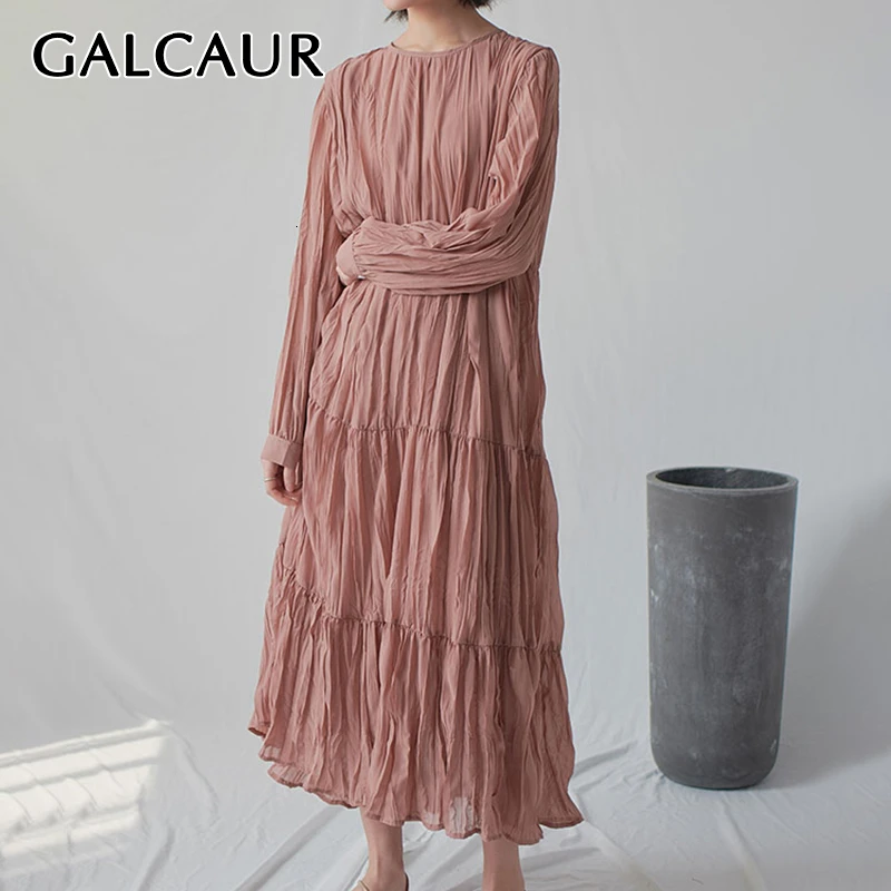 Женское винтажное платье с рюшами GALCAUR элегантное круглым вырезом