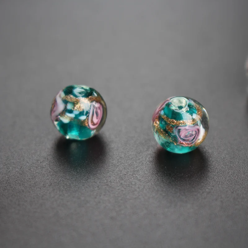 10Pcs 10mm 12mm Handmade Lampwork Glass Flower Beads With Gold Powder Teal Green for jewelry making Wholesale and Retail | Украшения и