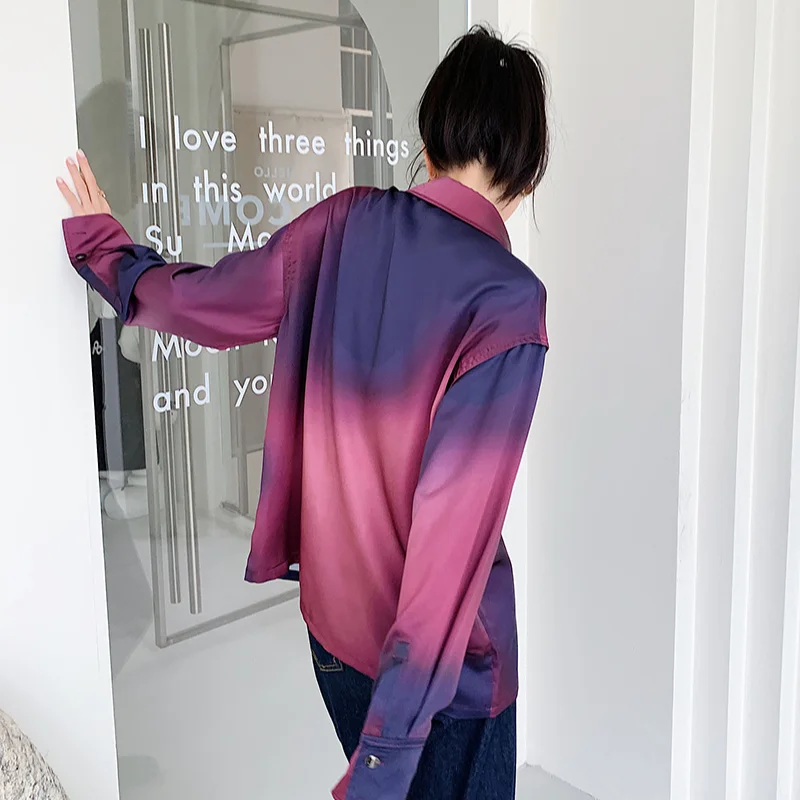 

Kimotimo Abstract Blooming Print Shirt Women Straight Long Sleeve Loose Drape Button Up Tops Ins Spring Fashion Personality