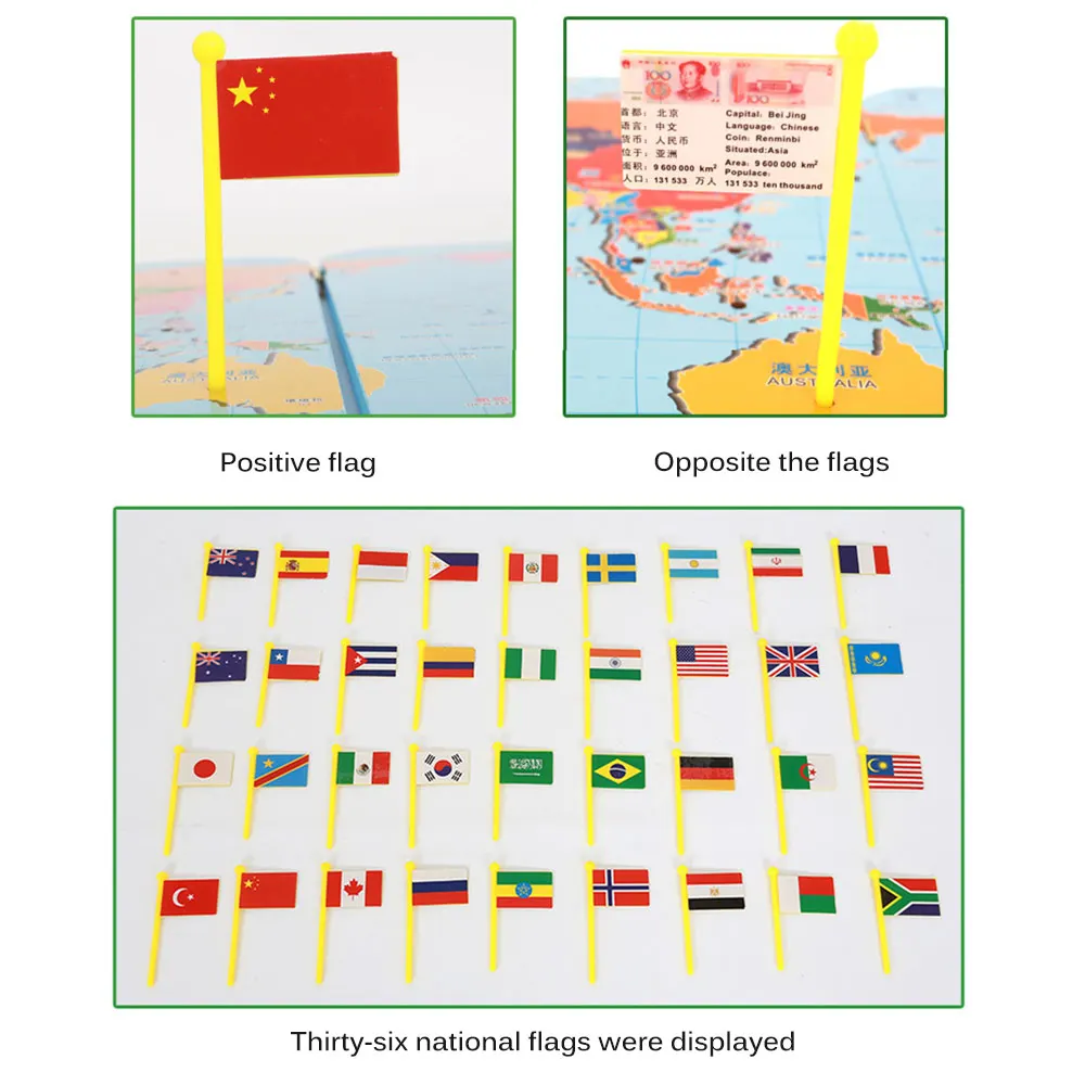 

Wooden World Map Map Of The World Flags Baby'S Cognition Geographical Knowledge Stereo Educational Toys Kids Gift