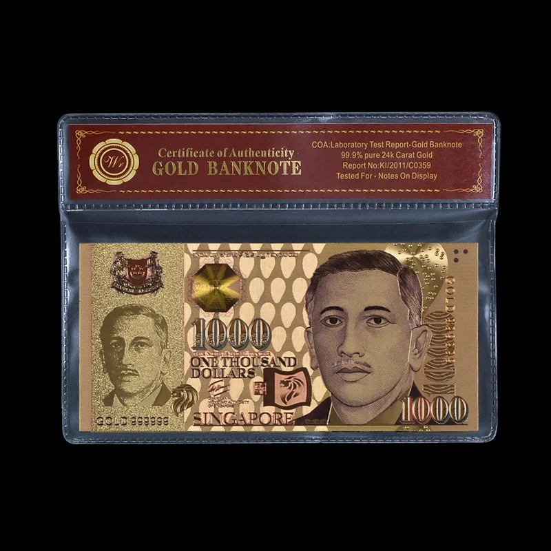 Держатель для банкнот WR из редкого золота Сингапур 1000 бумажные деньги Золотая