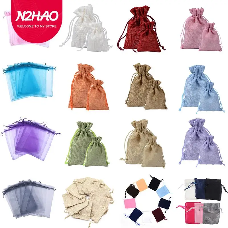 

10Pcs Jute Drawstring Natural Burlap Bag Jute Gift Bags Multi Size Jewelry Candy Packaging Wedding Diy Burlap Bags Vintage Style