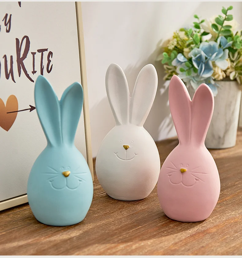 Nordic Cute Rabbit Resin Miniatures Pink Creative Modern Fashion Figurines Children's Room Table Decoration Accessories MM60XBJ | Дом и