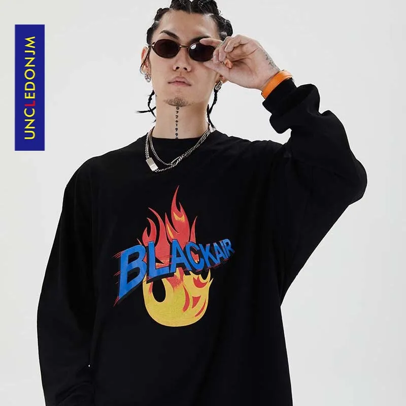 Мужская футболка с длинным рукавом UNCLEDONJM Flame крутая надписью осень 2020 F/W одежда