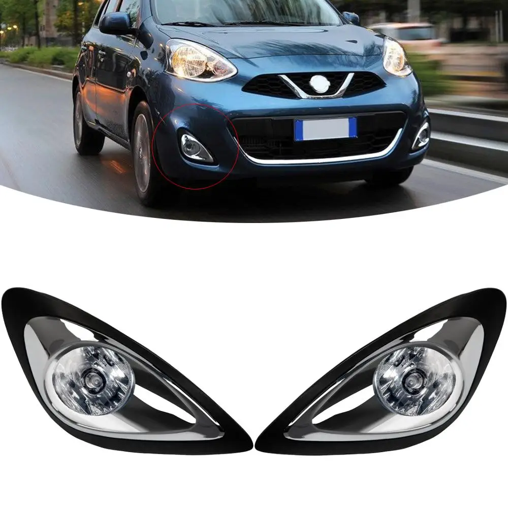 

M&C For Nissan March Micra 2013-2016 Hatchback 2PCS Car Hologen Fog Lamp Chrome Cover Front Bumper Light Auto Light Parts