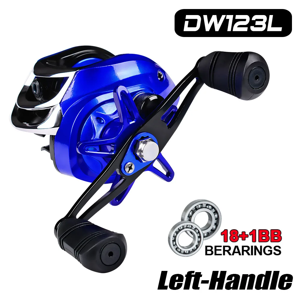 Q& L 18+ 1BB 7,1: 1 Carretilha de pesca molinete мультипликатор baitcasing Центробежная катушка двойной тормоз приманка литье катушки - Цвет: Blue Left