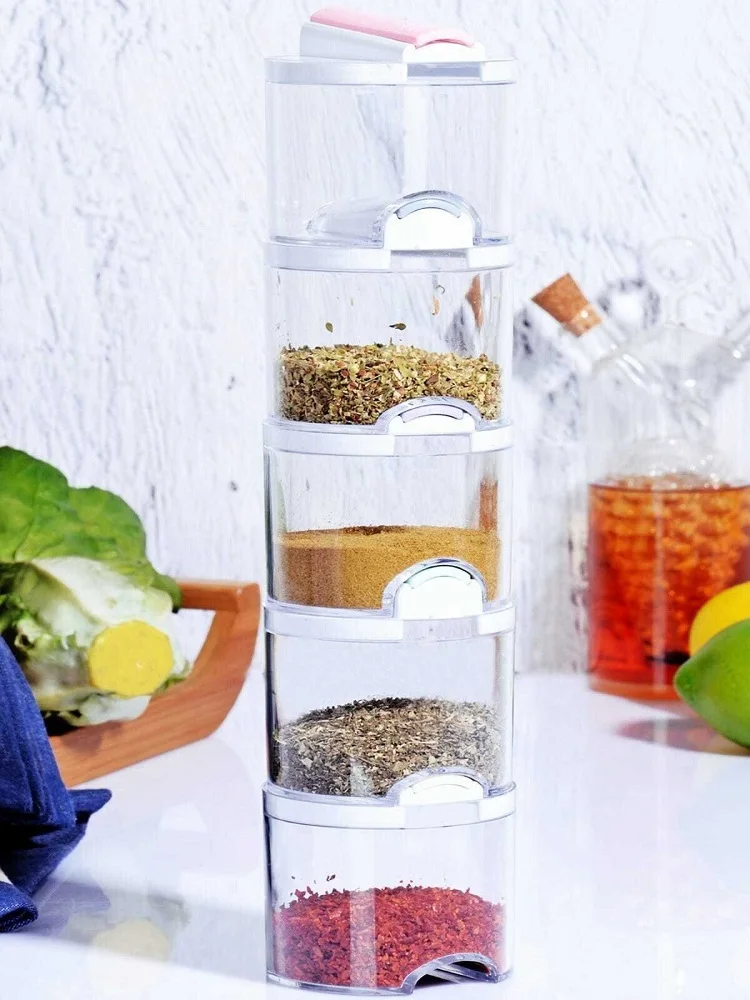 

5 Pcs/ Set Spice Jar Set Seasoning Box Transparent Spice Pots Storage Container Cruet Salt Pepper Cumin Powder Condiment Kitchen