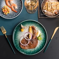 nordic ceramic food dish plate european fruit salad steak tray stone pattern gradient color round serving platter home decor set