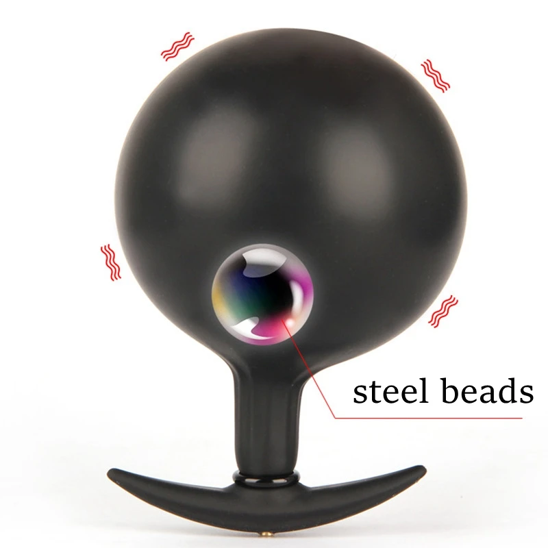 Надувная большая Анальная пробка со стальными бусинами макс. 11 см расширяемый