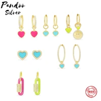 pandoo high quality silver jewelry heart earrings 2021 trend hoop pendant earrings chain link earring pendientes corazon