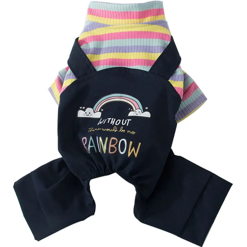 

Thin Rainbow Stripes Autumn and Winter Cute Cloud Bib Knitted Four-legged Shirt Luxury Cat dog Clothes Soft and Warm comfortable