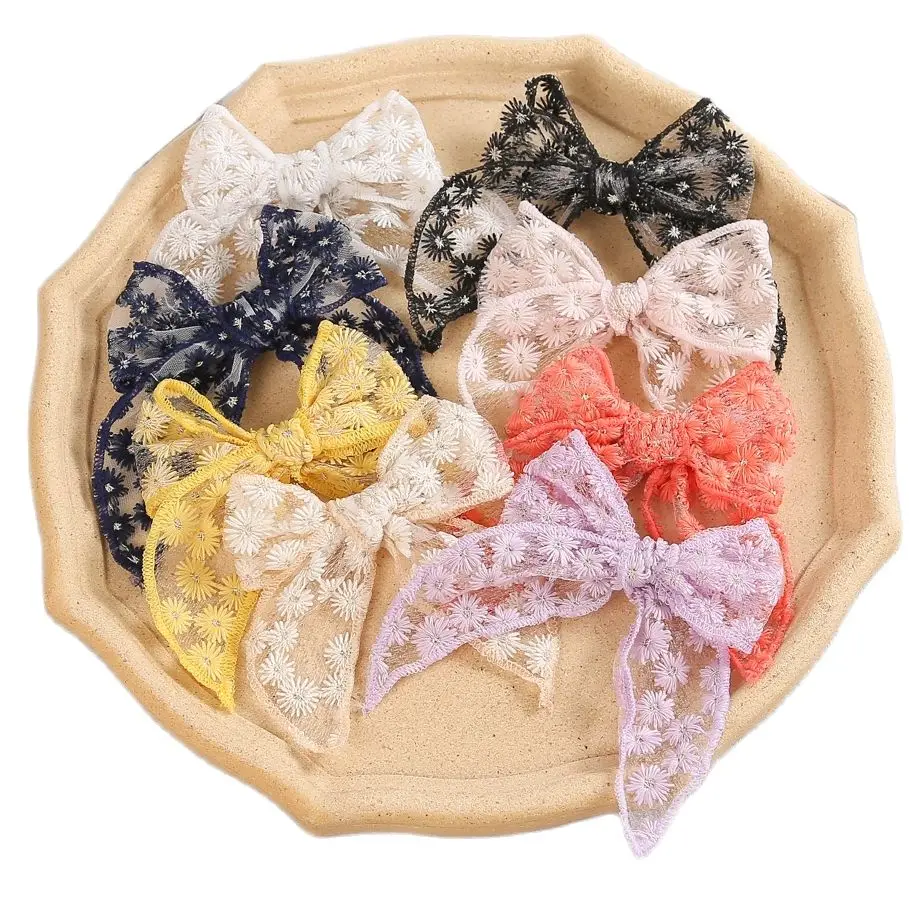 5Pcs Lace Fabric Bows For Girls Cute Children Bow Hair Clip Hairpins Fashion School Little Girls Hair Accessories Wholesale