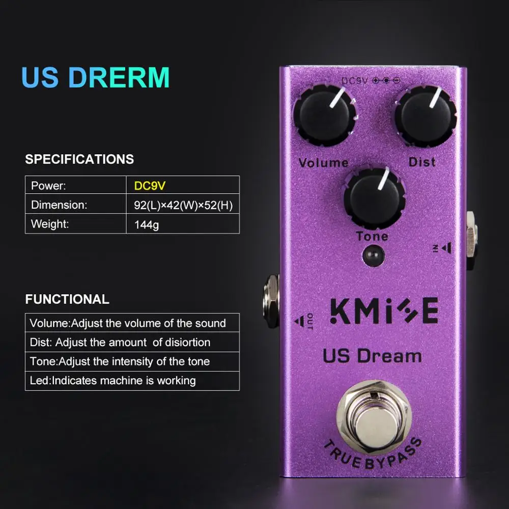 Педаль эффектов для гитары искажение Mini Single US Dream DC 9V True Bypass электрогитары | Спорт