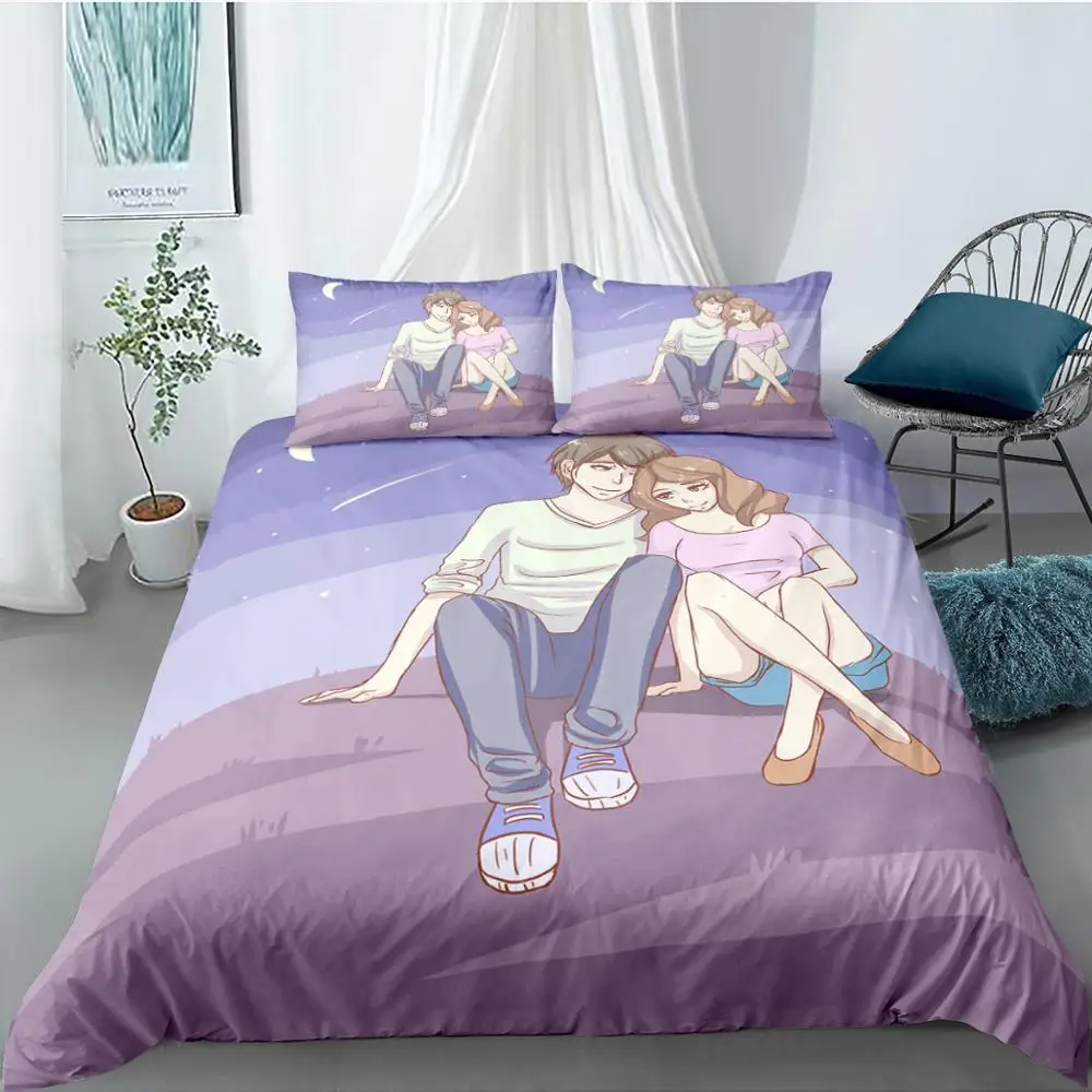 

Sweetheart Couple Bedding Set 3D Print Cartoon Lovers Sense Duvet Cover 2/3sets Quilt Sheet With Pillowcase For Double Bedcloth