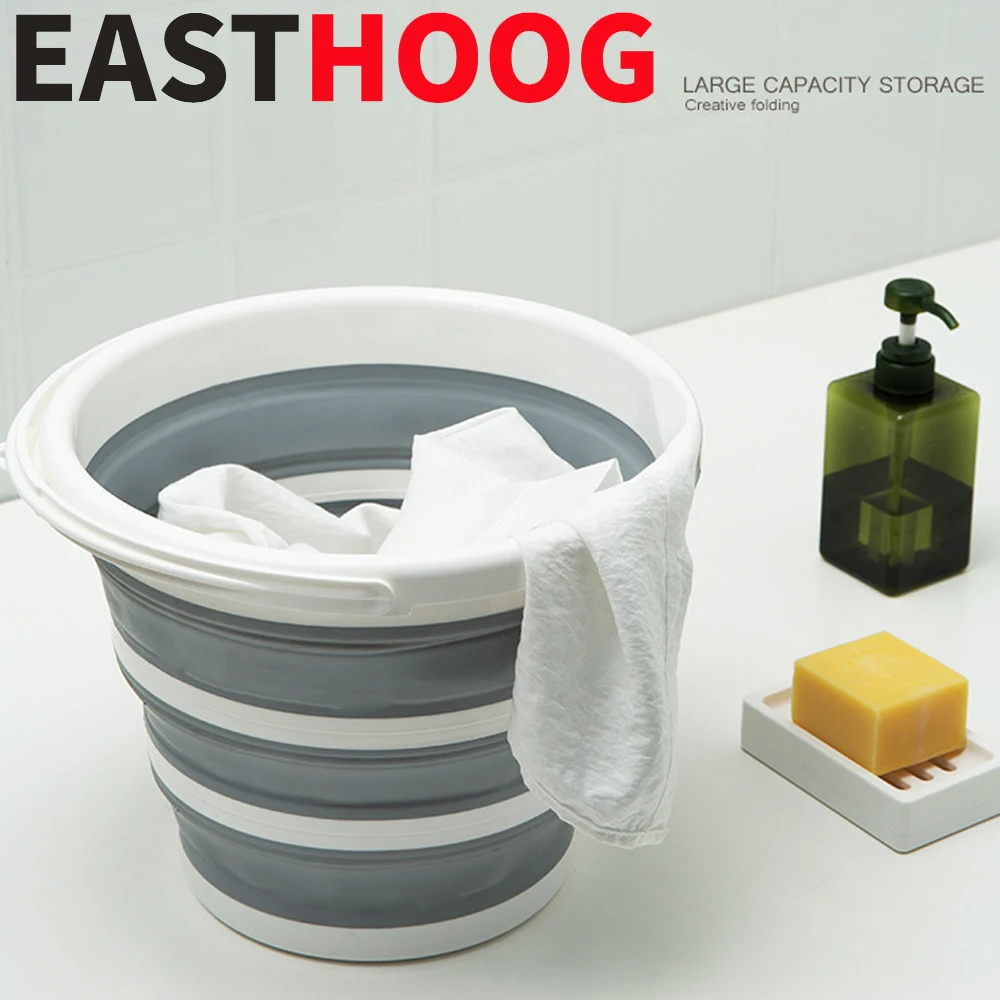 

5L 10L Folding Round Plastic Bucket Car Wash Outdoor Fishing Bathroom Kitchen Bucket Cleaning Household Item