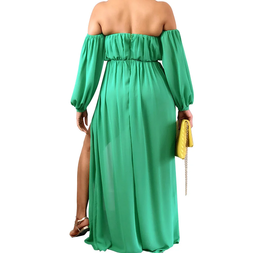 Женское богемное платье с длинным рукавом однотонное длинное открытой спиной и