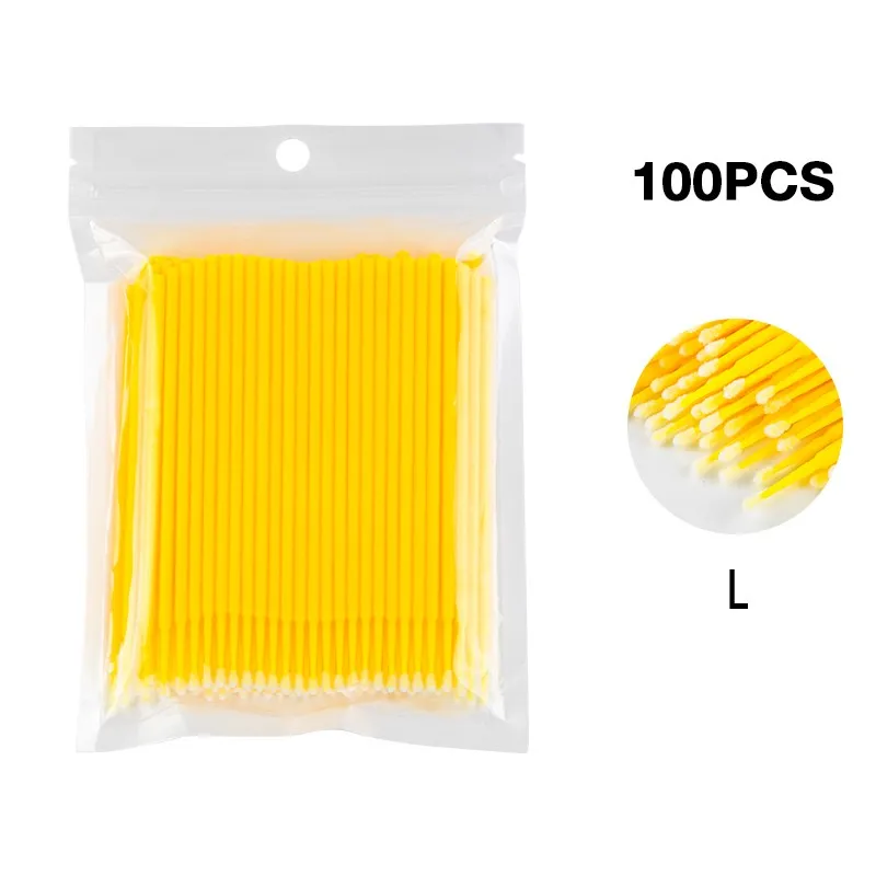Yellow-Pack 100 шт./лот, одноразовая щетка для ресниц, тампон, микрощетки, инструменты для наращивания ресниц, индивидуальные инструменты для удаления ресниц, Аппликаторы - Цвет: Yellow-Pack