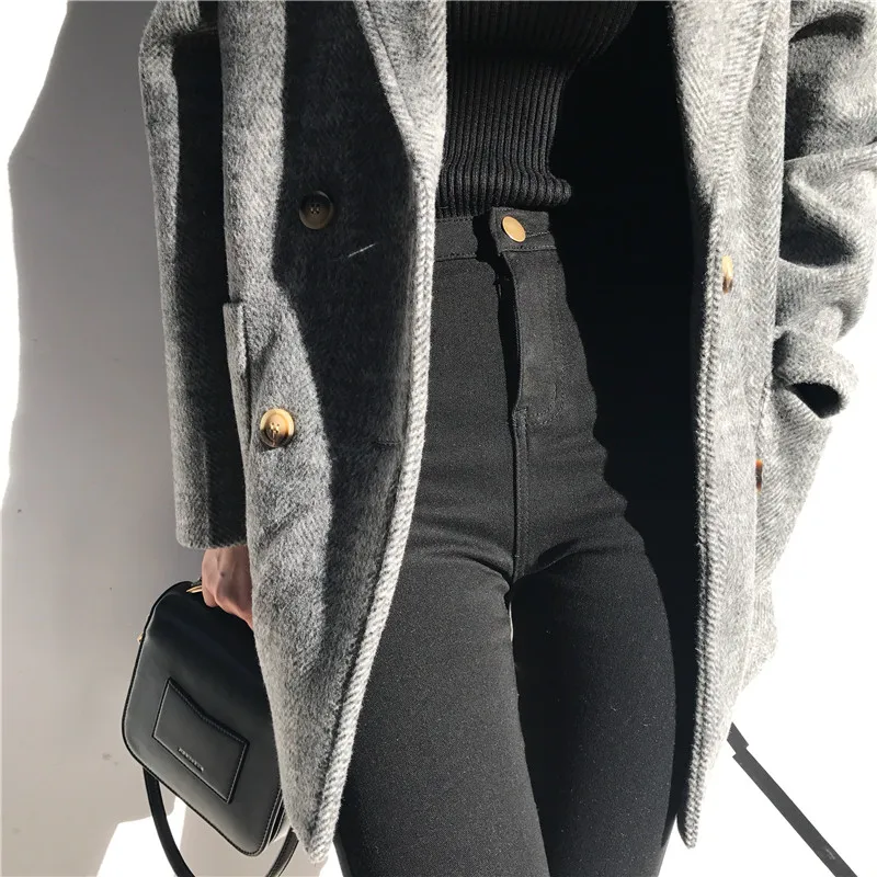 

HziriP Office Lady Blazers Notched Collar Thick Vintage Women Blazer Single Breasted Winter Autumn OL Jacket Faux Woolen Coat