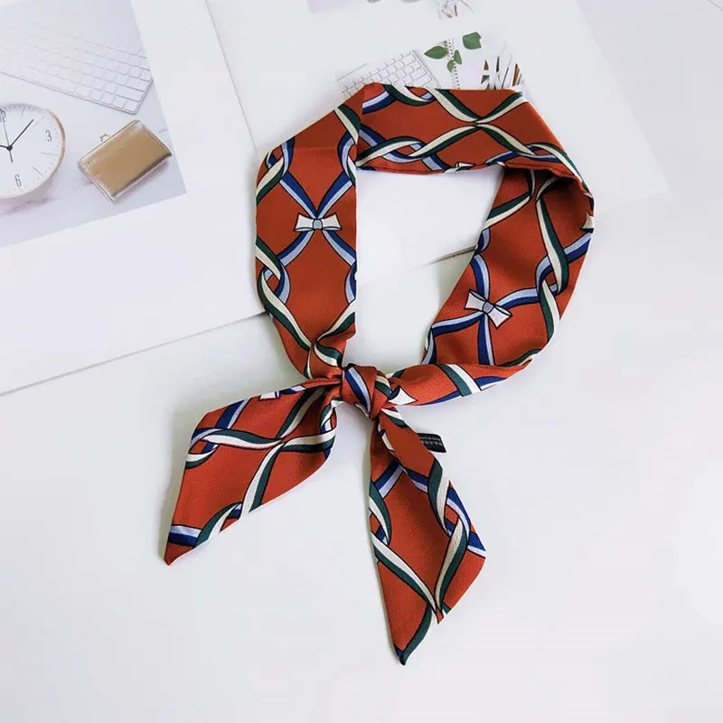 

2020 New Heart Floral Printed Women's Silk Scarf Fashion Ribbon Silk Scarf Design Girls Neckerchief Hair Band Bag Handle Wraps