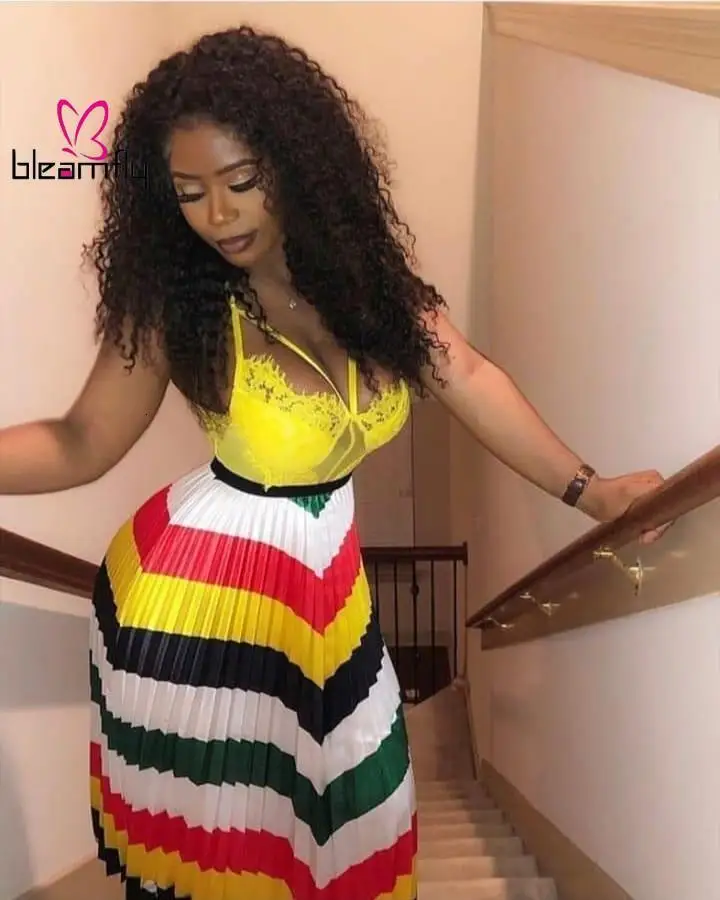 Новинка 2019 женская летняя и осенняя длинная Плиссированная юбка в полоску с