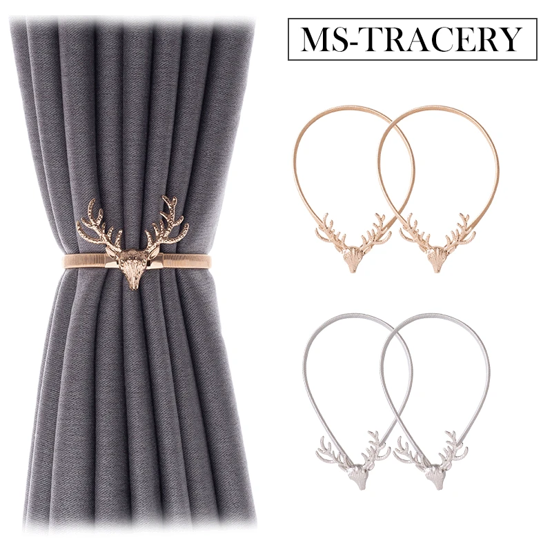 

Deer Head Elastic Curtain Buckle Macrame Curtain For Living Room Holdback Window Curtain Tiebacks Decorations Gold Silver