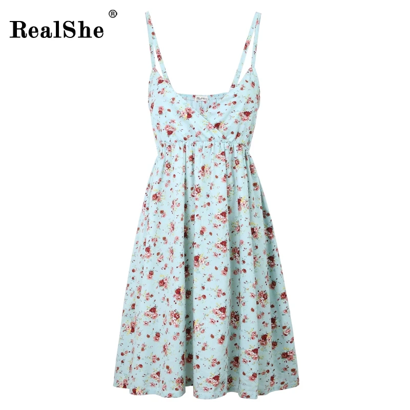 Женское платье RealShe в стиле бохо с треугольным вырезом без рукавов на тонких