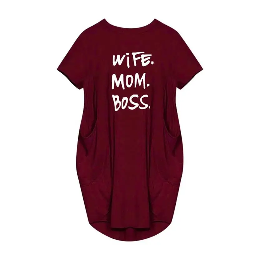 Черные платья для женщин Свободные мама с надписью Boss печати Платье Весна Щур