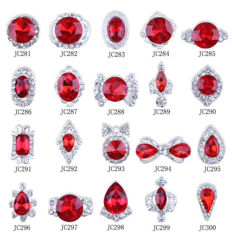 

CHNRMJL 100PCS/Pack 20Designs Red Nail Art Rhinestone Gems 3D Cristal AB Alloy Uv Gel Nails Decorations Jewelry Accessories Tool