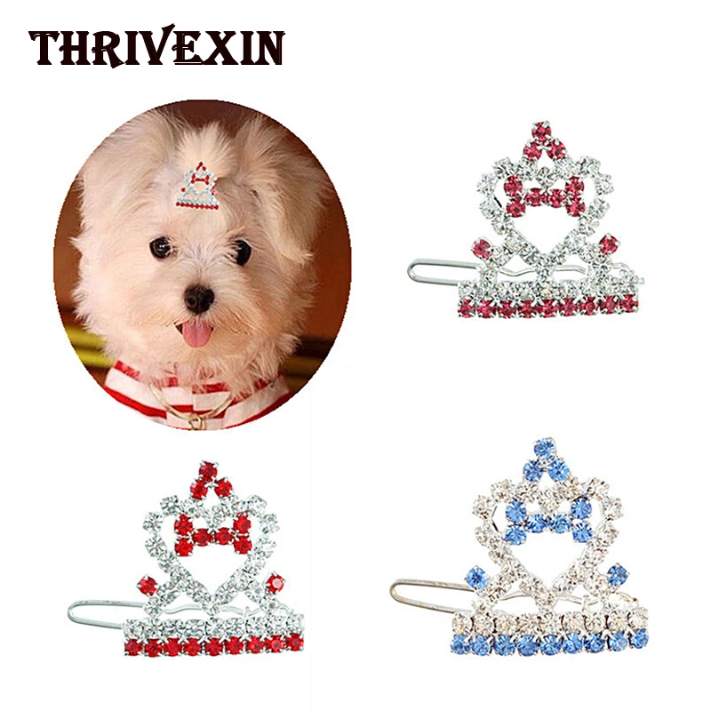 

Hot Sale Crystal Rhinestone Dog Hair Clip Crown Accessories Pet Grooming for Puppy cats Pet Hairpins Dog Multicolor Cat Headwear
