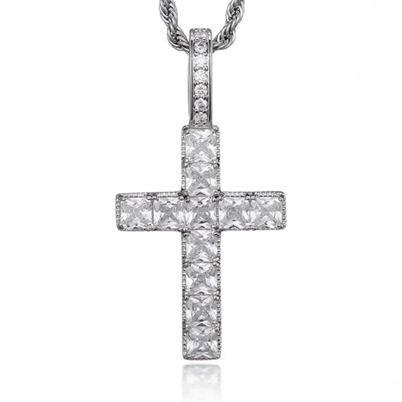 

Hip Hop Baguette Cross Iced Out Bling Cubic Zircon AAA CZ Necklace & Pendant For Men Jewelry With 4mm Tennis Chain
