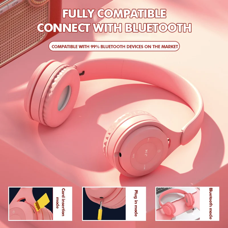 

Wireless Bluetooth Headphones Stereo Earphone With Mic Over Ear Headset Support TF Card Audio Jack For Gaming Computer Phone PC
