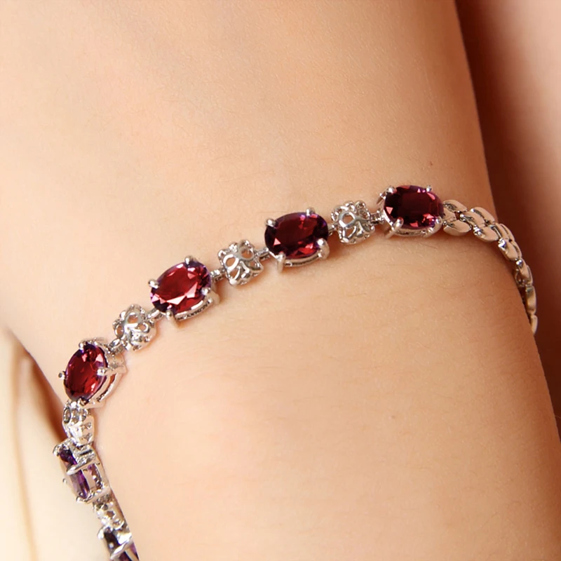 Роскошный Серебряный гранатовый браслет 6 Ct натуральный камень 925 твердый