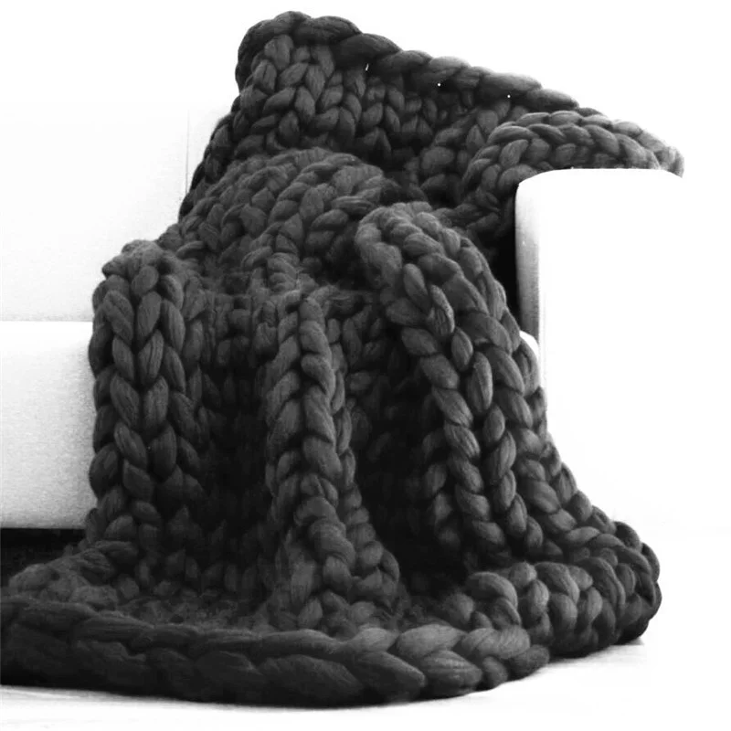 

Thick Yarn Merino Wool Bulky Throw Nordic Hand Chunky Knitting Blanket 200x200cm Knitted Blankets on the beds DropShipping