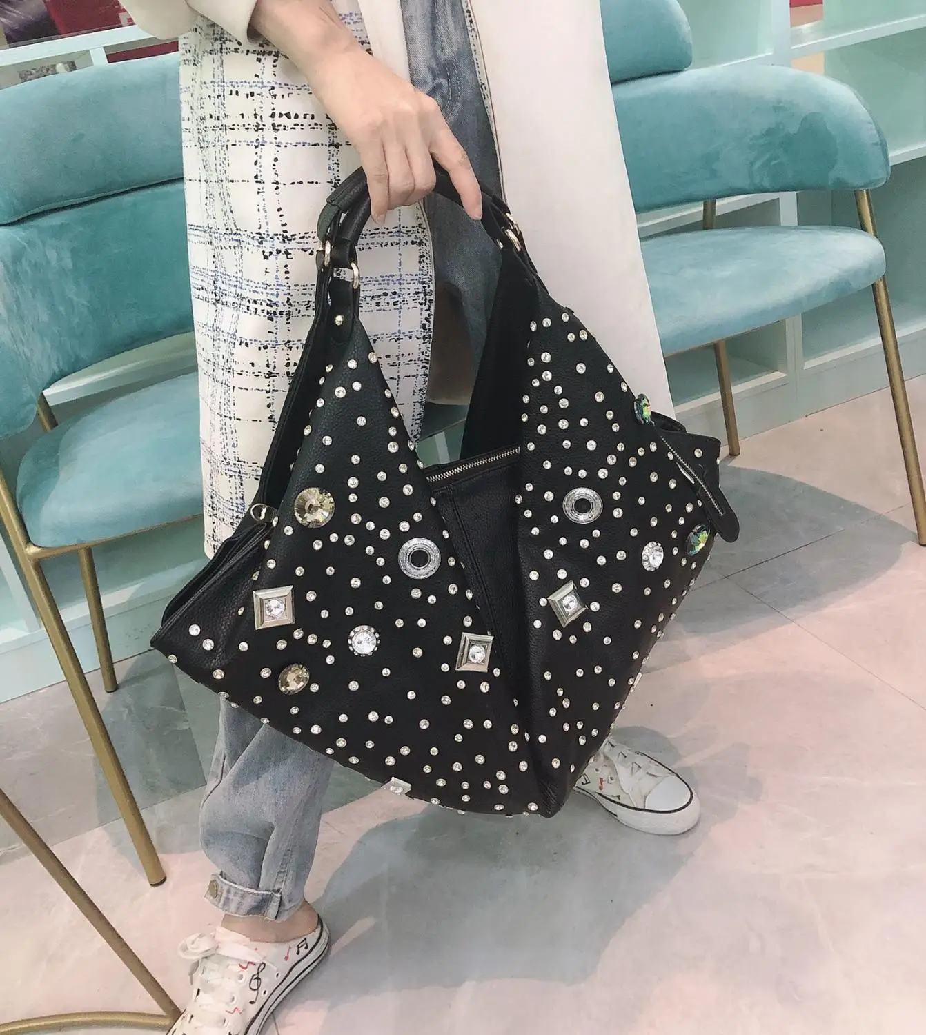 Роскошная большая сумка Стразы 2019 осень и зима новая модная дикая вместительная