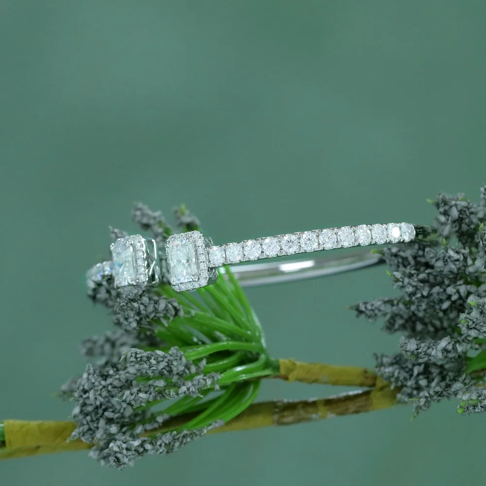 Трансвеститы 14K 585 Белое золото 2CT Сияющий с Halo F цвет Moissanite браслет для женщин ювелирные украшения юбилей свадебные подарки