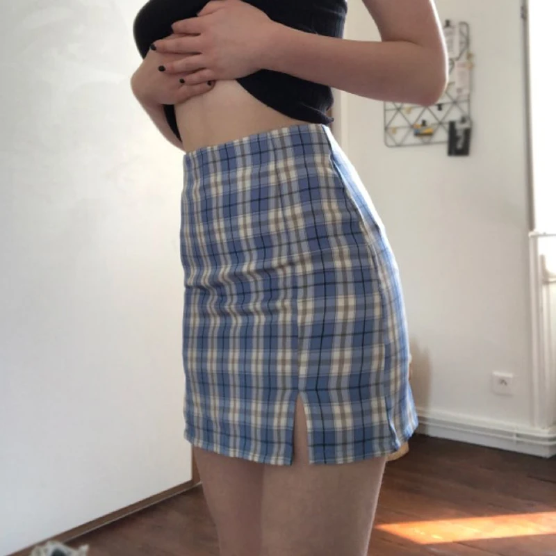 Женская клетчатая юбка 2020 летняя тонкая трапециевидная с высокой талией