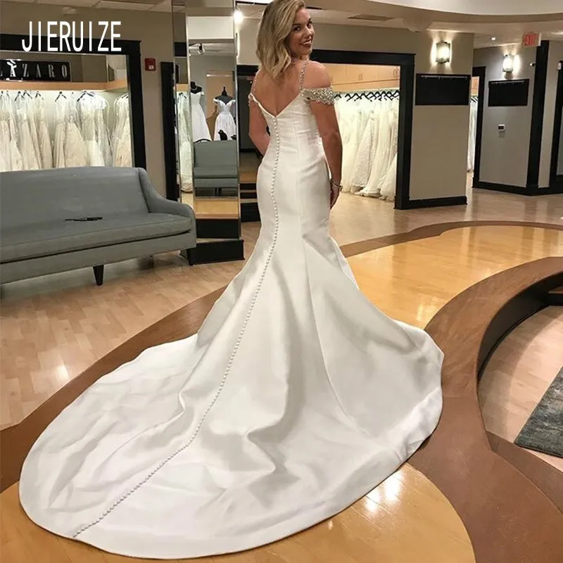 JIERUIZE White Mermaid Wedding Dresses Sleeveless Beading Spaghetti Straps Bridal Gowns Bride Dress | Свадьбы и торжества