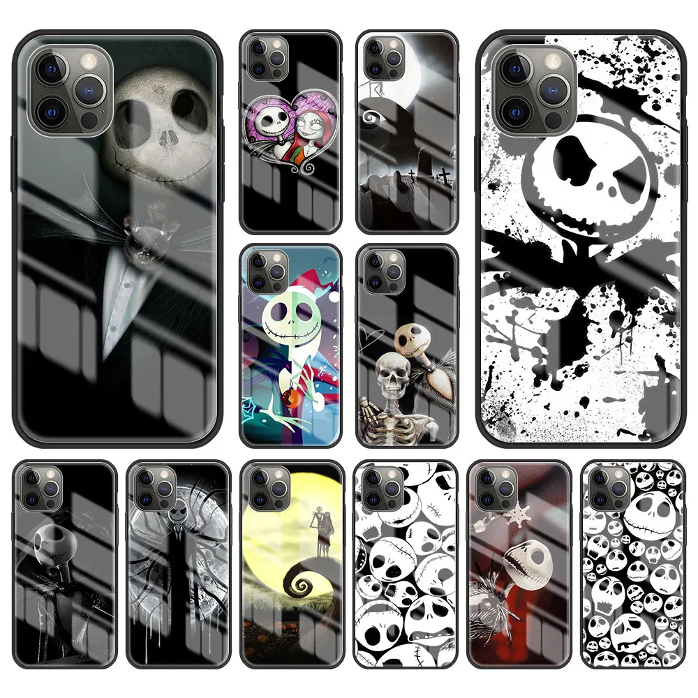 

Disney Jack Skellington Case for Apple iPhone 13 Pro Max 12 Mini 11 7 8 Plus Luxury Tempered Glass Cover Coque Shell Capa Cell