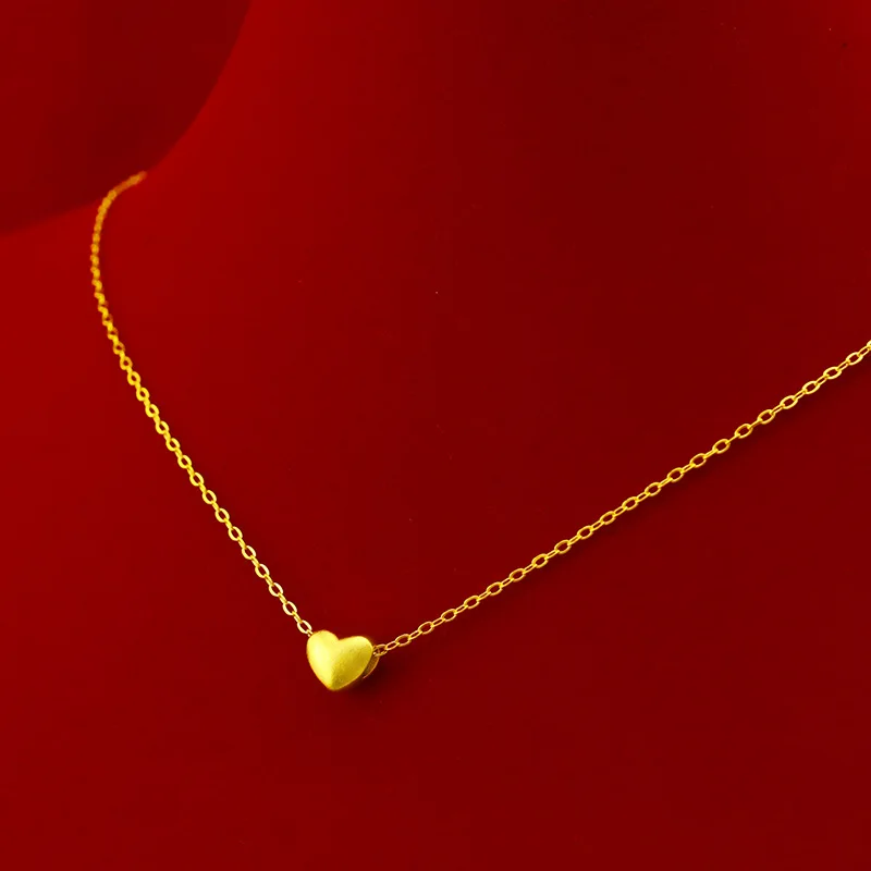 

14K Yellow Gold Necklace for Women Bride Girlfriend Wedding Engagement Jewelry Matte Love Heart Pendant Necklace Chain Chocker