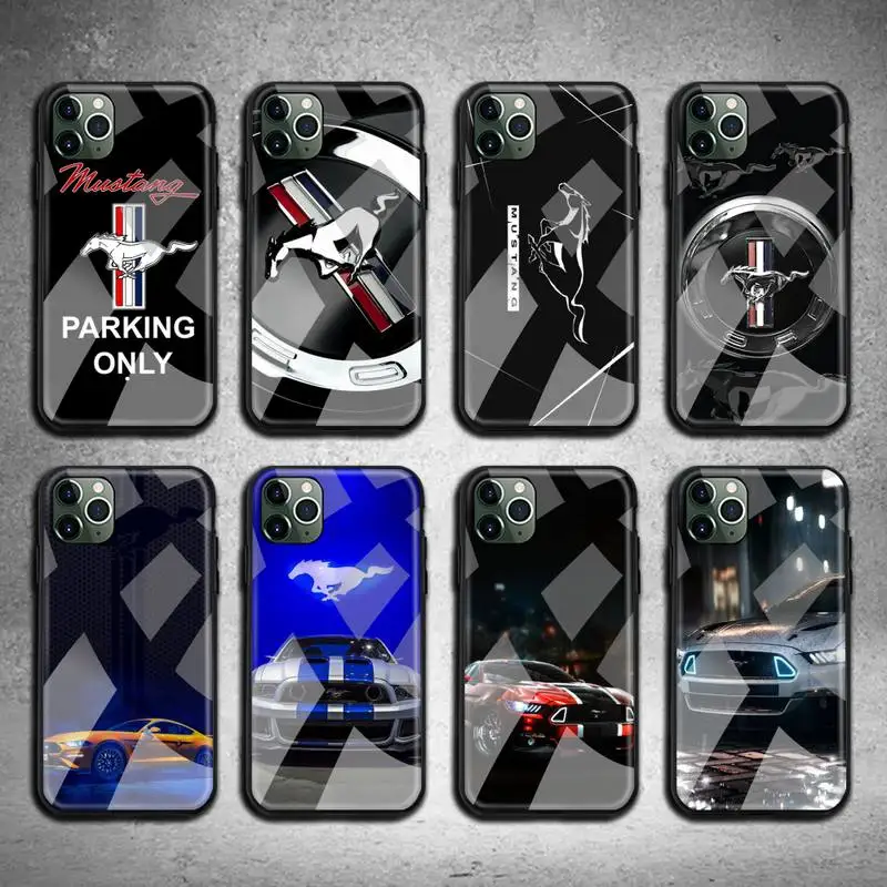 

Sports Car Brand Mustang Logo Phone Case Tempered Glass For iPhone 12 pro max mini 11 Pro XR XS MAX 8 X 7 6S 6 Plus SE 2020 case