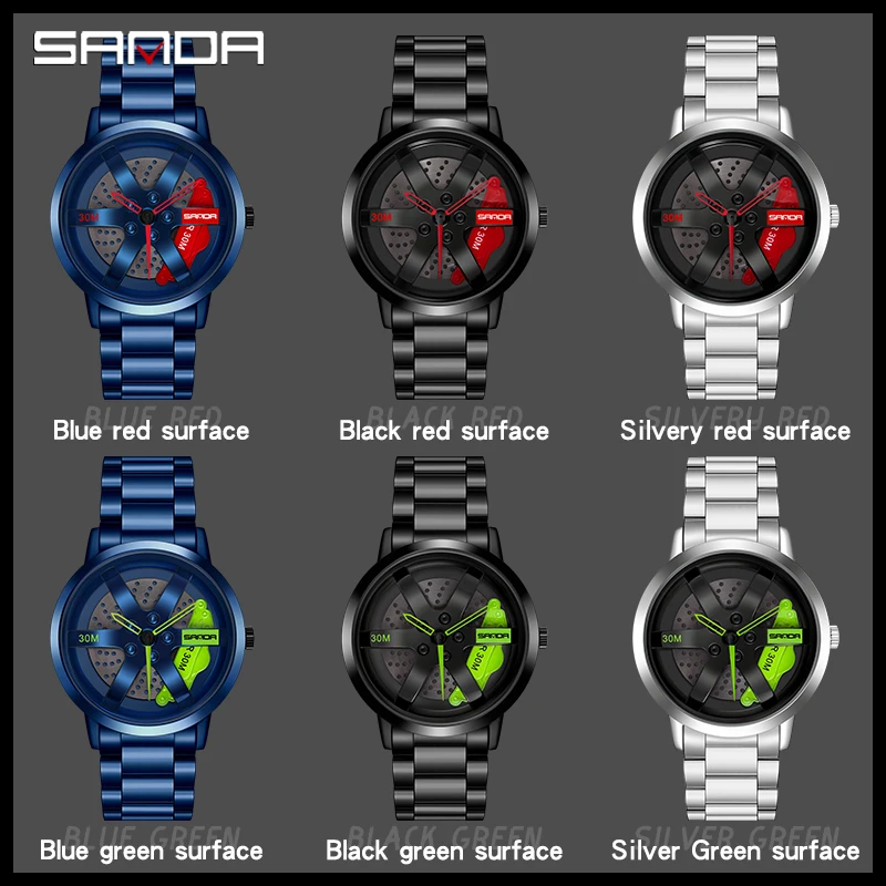 

Sanda new quartz watch men's casual personality hollow dial wheel design watch waterproof steel band watch