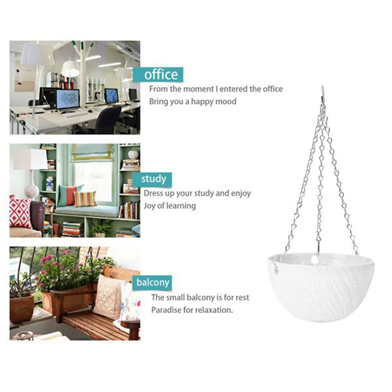

5Pcs Round Plastic Hanging Basket Flower Pot 16X10cm Garden Plant Chain Planter Decoration Hanging Flower Pots(White)