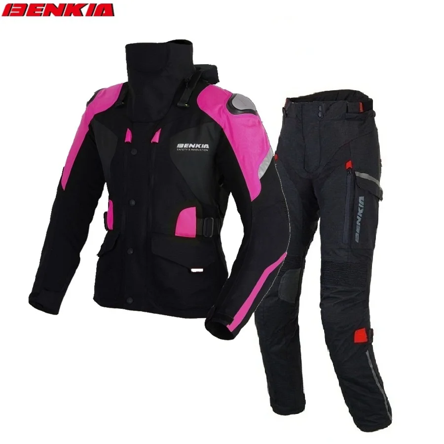 pink 1 комплект Женская зимняя водонепроницаемая теплая Защитная куртка для шеи светоотражающий светильник мотоциклетная куртка и штаны для мотокросса - Цвет: pink