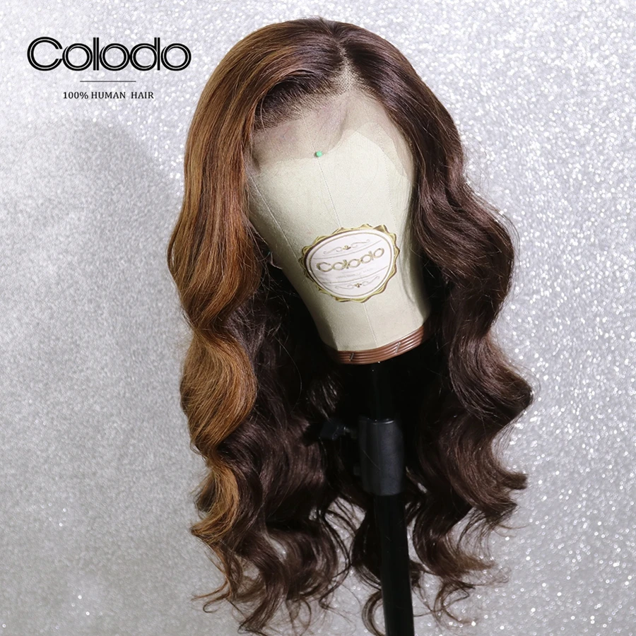 Парик цветной коричневый с эффектом омбре 150% предварительно выщипанный без