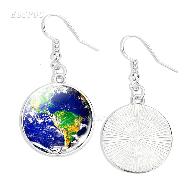Серьги с солнечной системой Earth Moon Mars Jupiter Стеклянные Кабошоны висячие серьги в
