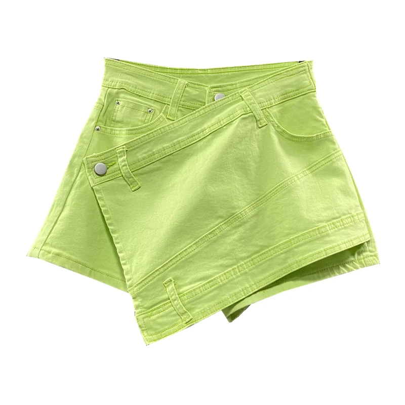 

Candy Color Denim Shorts Women Summer New Pantskirt Korean Style Slim Fit Wide Leg Jeans Hot Pants Green Orange 2021