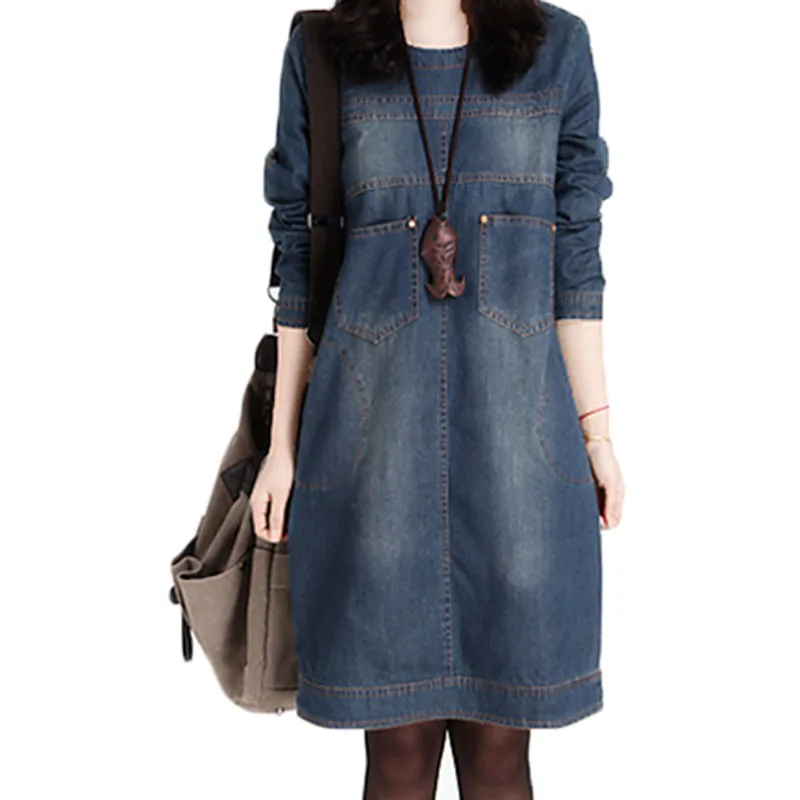 Женское джинсовое платье зимнее с длинным рукавом в корейском готическом стиле